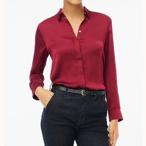 J Crew Factory Drapey‎ satin button-up top in Vintage Burgundy size XL NWT BV927